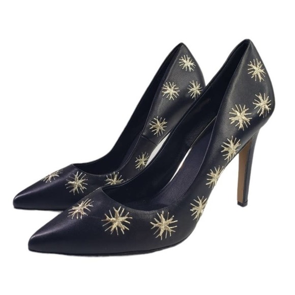 Alex +‎ Alex Starburst Embroidered Pumps 9 Black Gold Star Heels - Picture 1 of 12